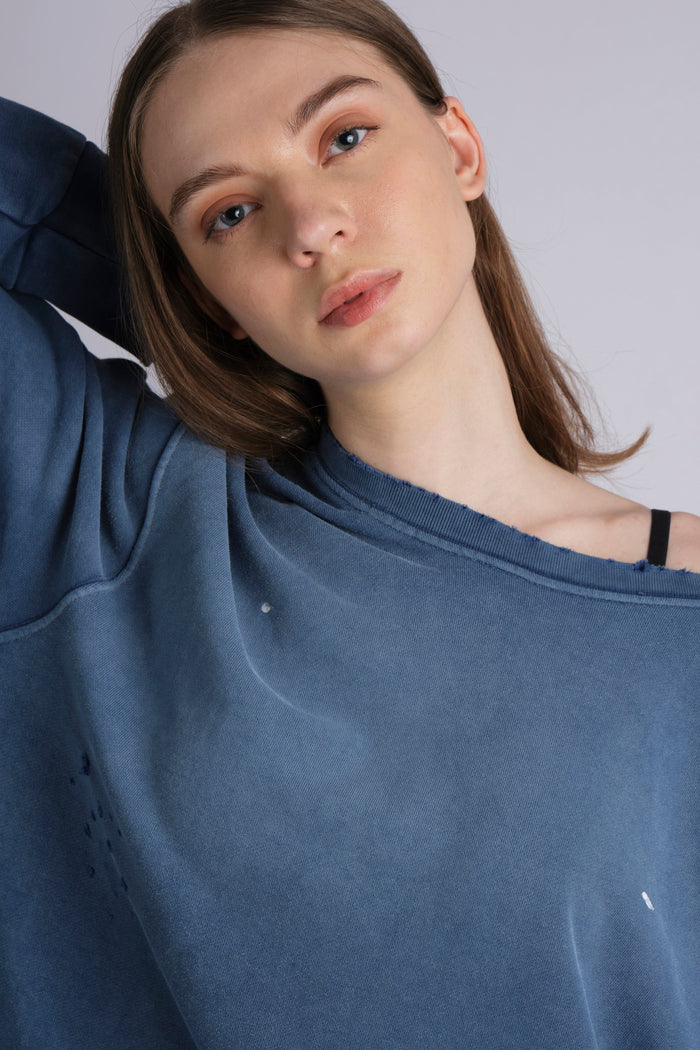 BLU RAW HANDWRITTEN DISTRESSED SWEATSHIRT