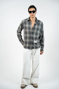 SMOKE PLAID RAW EDGE SHIRT