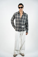 SMOKE PLAID RAW EDGE SHIRT
