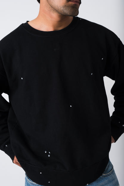 BLACK RAW DISTRESSED ATELIER CREWNECK