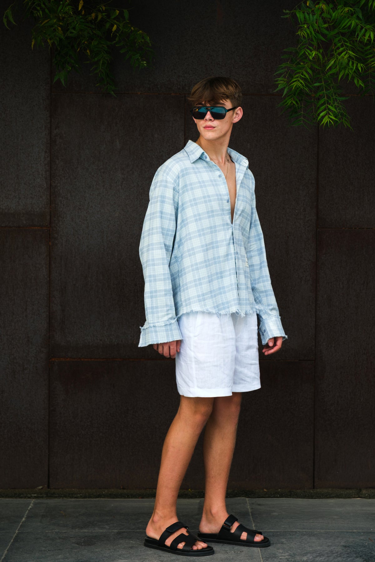 AMALFI BREEZE SHREDDED PLAID SHIRT