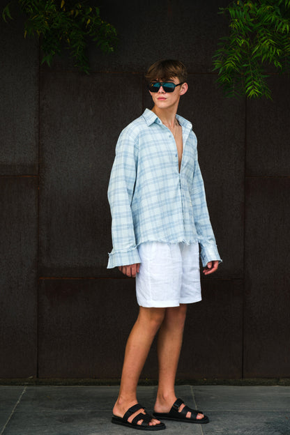 AMALFI BREEZE SHREDDED PLAID SHIRT