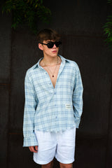 AMALFI BREEZE SHREDDED PLAID SHIRT