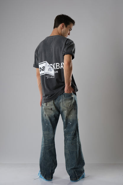 OASIS BLACK WASHED WITH DISTRESSED EDGES T-SHIRT
