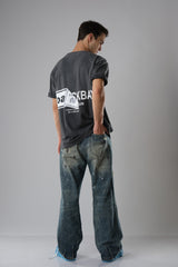 OASIS BLACK WASHED WITH DISTRESSED EDGES T-SHIRT
