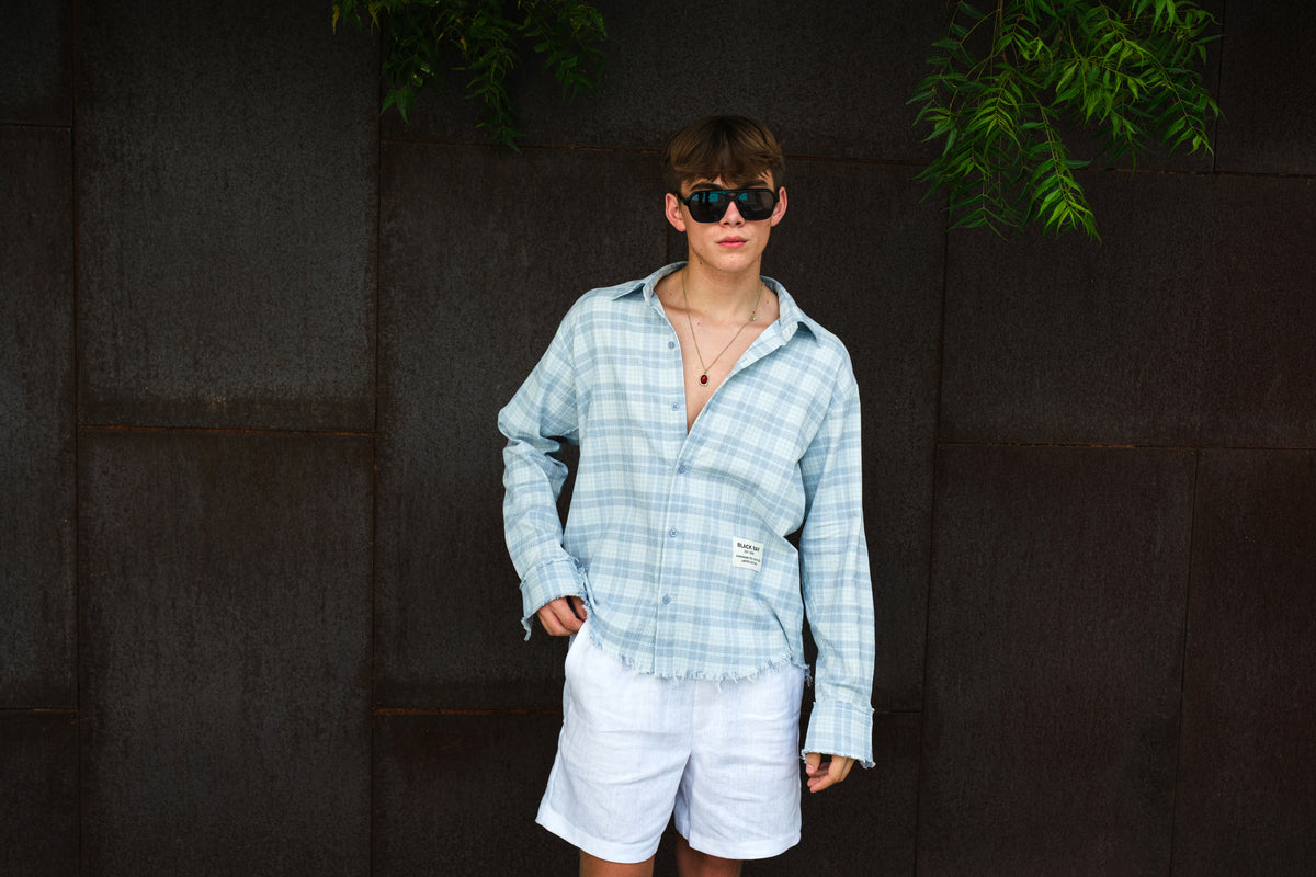 AMALFI BREEZE SHREDDED PLAID SHIRT