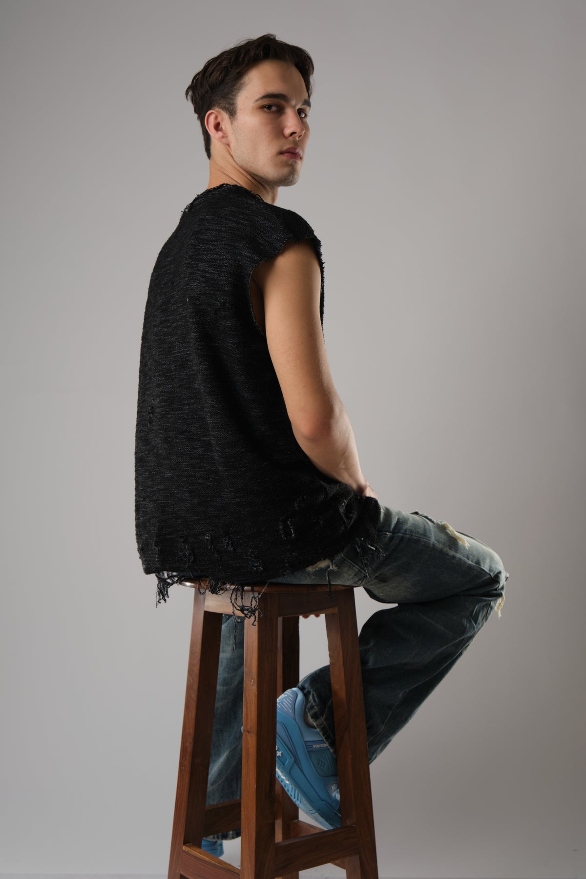 COW BOY, FEATURING HEAVILY DISTRESSED EDGES BLACK