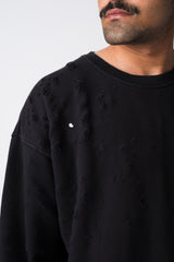BLACK RAW HANDWRITTEN DISTRESSED ATELIER CREW NECK