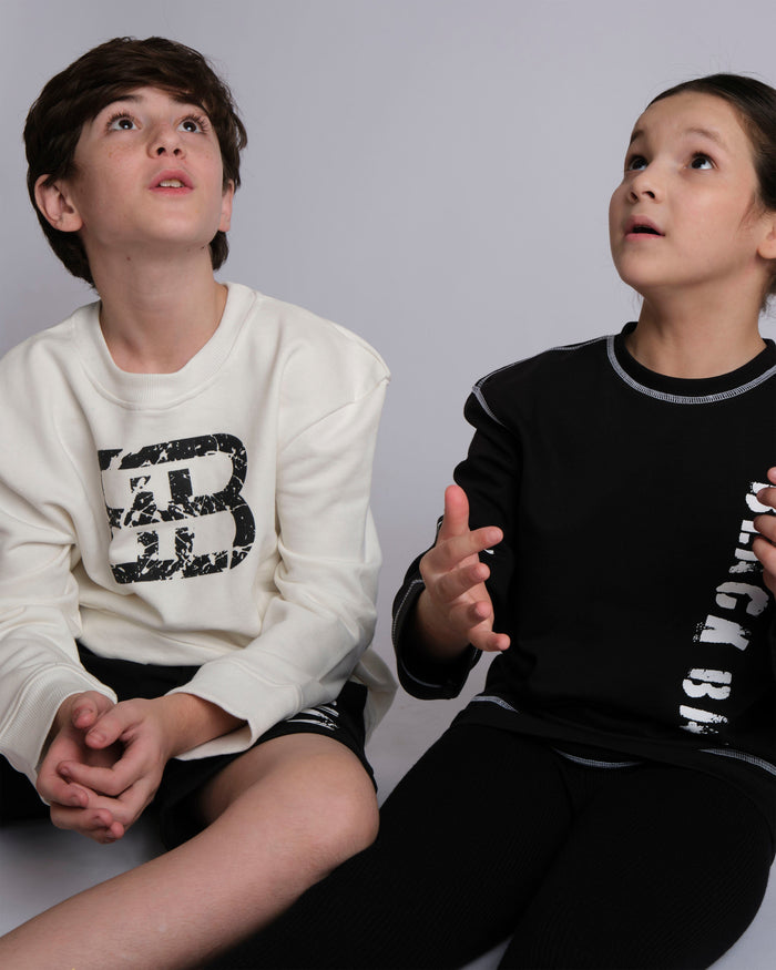 CONTRAST FLATLOCK SWEATSHIRT BLACK, KIDS