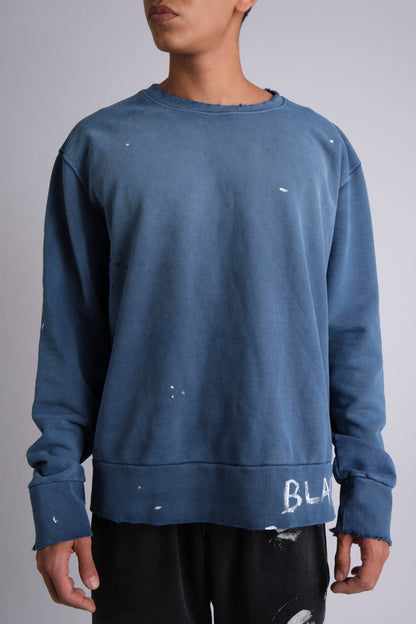 BLU RAW HANDWRITTEN DISTRESSED SWEATSHIRT