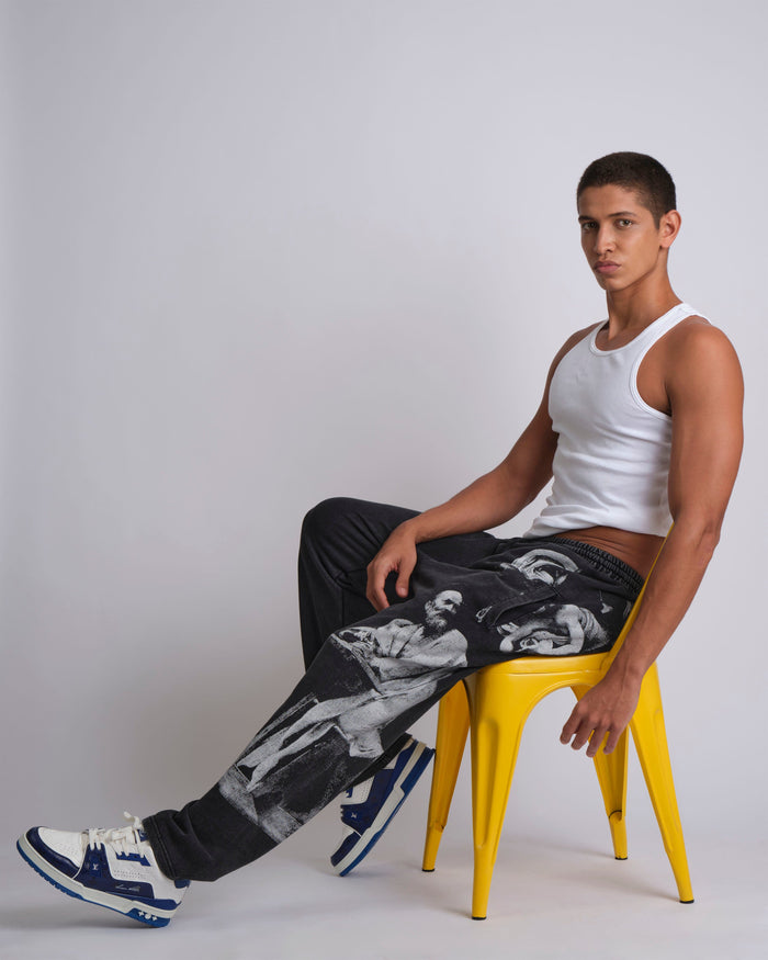GRAPHIC-PRINT TRACK PANTS INSPIRED BY RENAISSANCE PAINTINGS