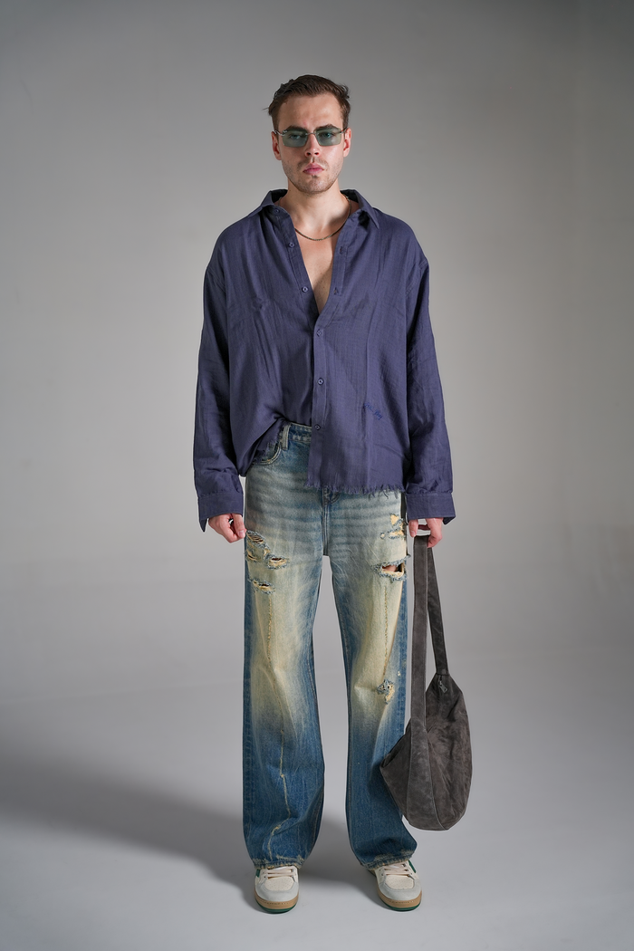DEEP NAVY ARCHIVE FRAYED SHIRT