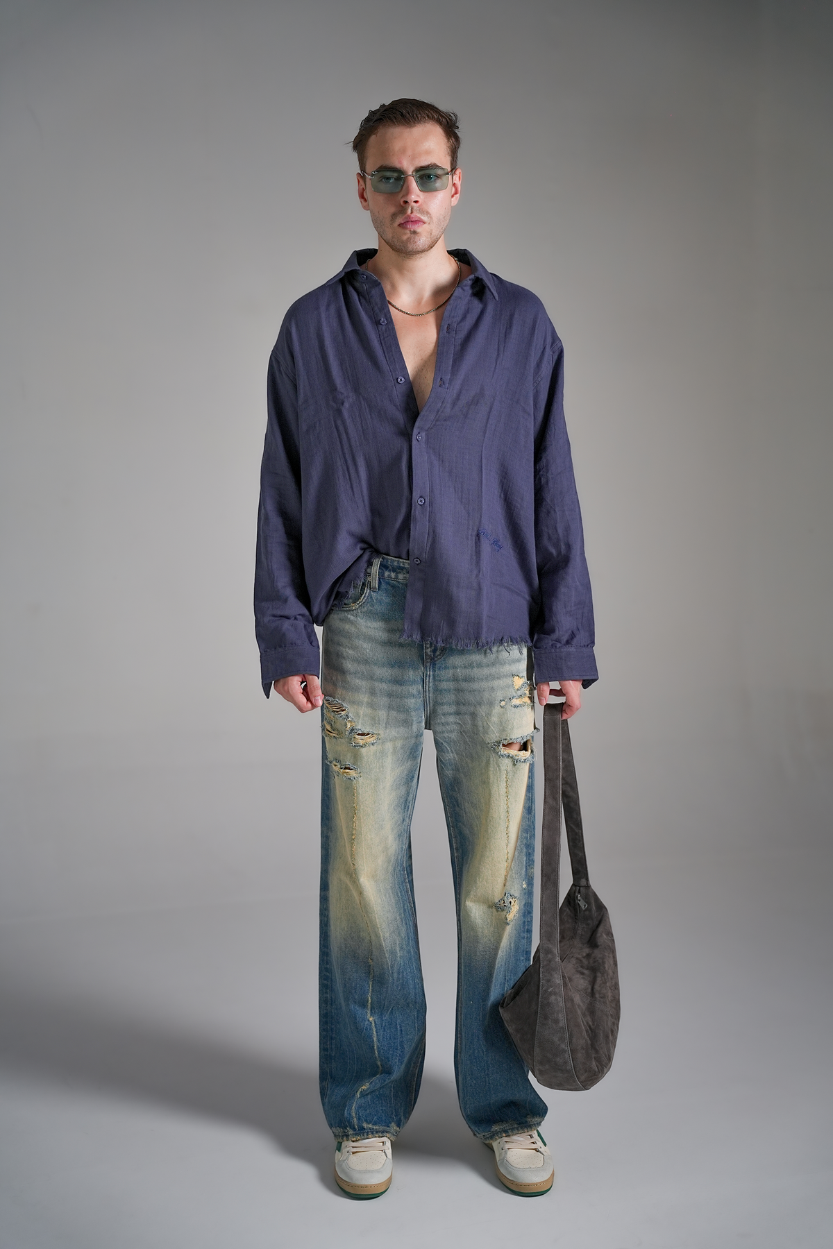 DEEP NAVY ARCHIVE FRAYED SHIRT