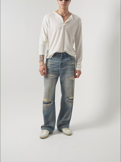 RUSTIC DISTRESSED STRAIGHT LEG JEANS
