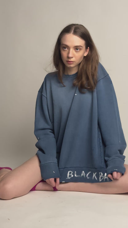BLU RAW HANDWRITTEN DISTRESSED SWEATSHIRT