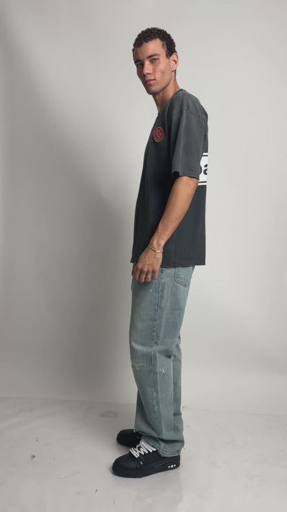 OASIS BLACK WASHED WITH DISTRESSED EDGES T-SHIRT